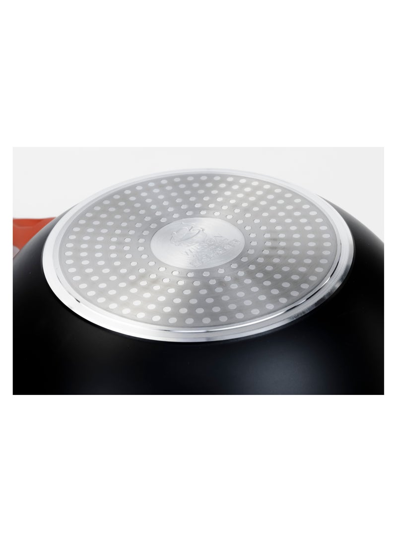 Aluminum Wok Pan 28x13cm with Marble Coating Silicon Handle and Induction Bottom