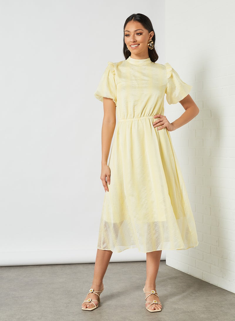 Textured Puff Sleeve Dress Yellow