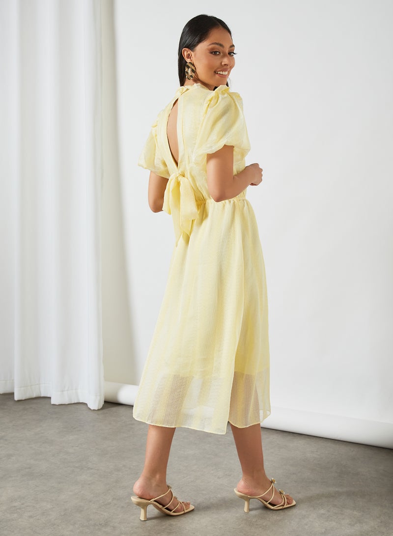 Textured Puff Sleeve Dress Yellow