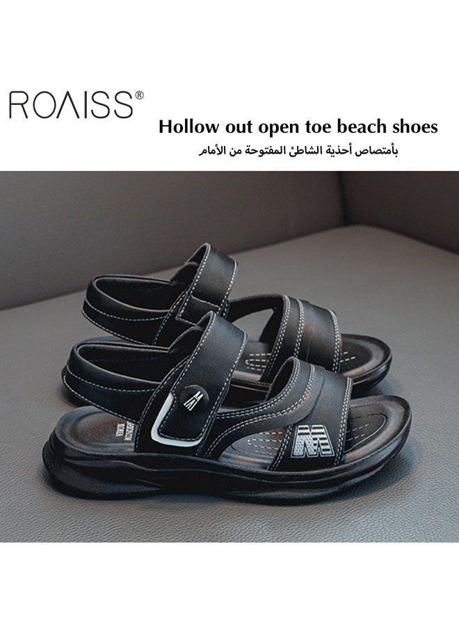 Boys' Leather Open Toe Sandals Non Slip Soft Sole Velcro Beach Shoes Durable Summer Student Leather Sandals