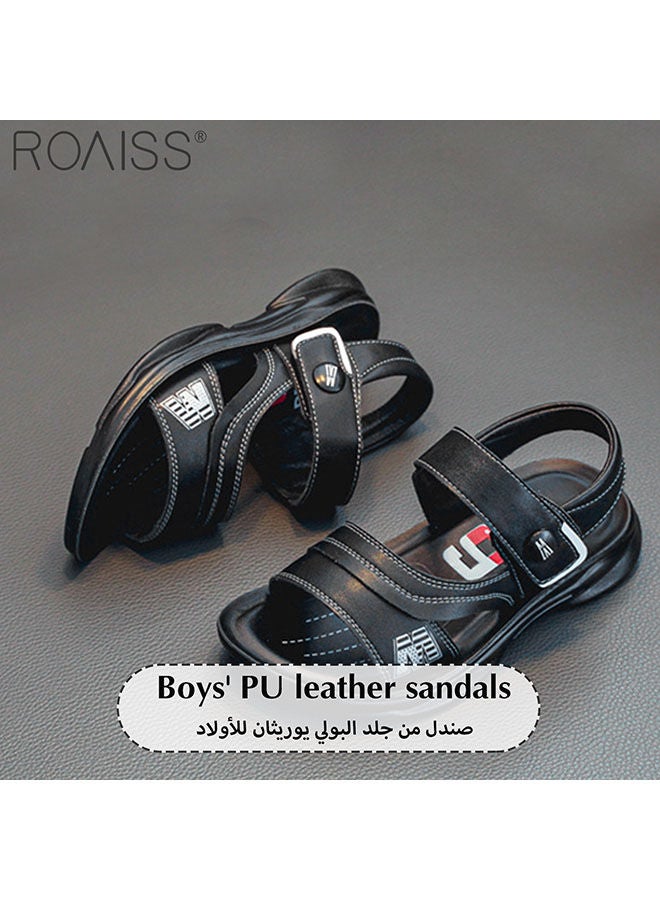 Boys' Leather Open Toe Sandals Non Slip Soft Sole Velcro Beach Shoes Durable Summer Student Leather Sandals