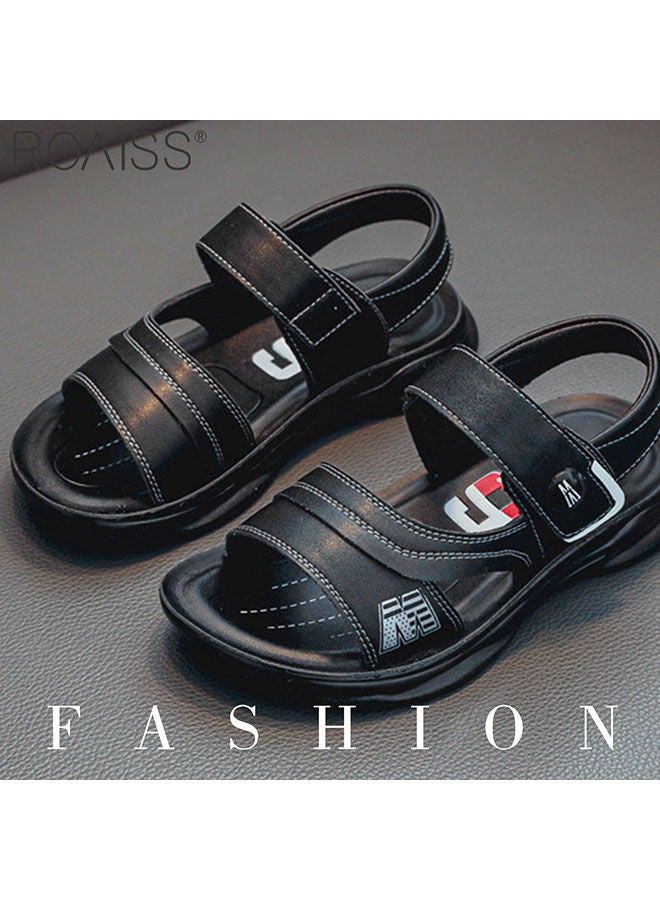 Boys' Leather Open Toe Sandals Non Slip Soft Sole Velcro Beach Shoes Durable Summer Student Leather Sandals