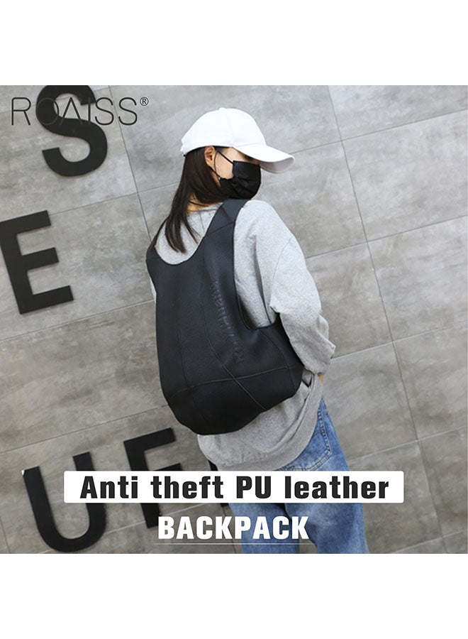 Pu Leather Anti-Theft Backpack Integrated Large Capacity Backpack Creative Curved Appearance Back Zipper Closure Travel Backpack