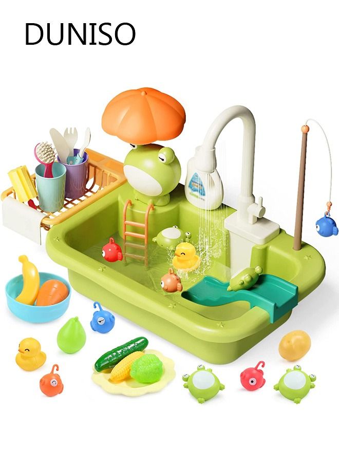 Pretend Play Kitchen Sink Toys Kids Sink Toys with Running Water and  Upgraded Electric Faucet, Play Kitchen Toy Accessories, Pool Floating Fishing Toys for Water Play, Kids Role Play Dishwasher Toy