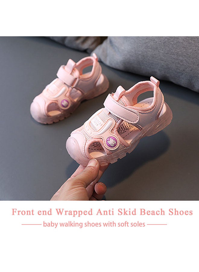Children's Closed-Toe Sandals Soft Soles With Lights for Toddlers to Learn Walking Shoes Kick-Proof Beach Sandals