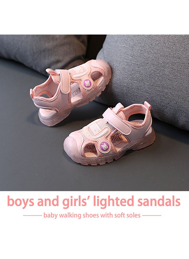 Children's Closed-Toe Sandals Soft Soles With Lights for Toddlers to Learn Walking Shoes Kick-Proof Beach Sandals