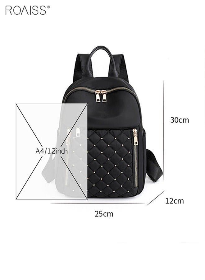 Women's Waterproof Oxford Cloth Backpack Stitch Grid Rivet Decoration Adjustable Shoulder Strap High Capacity Backpack