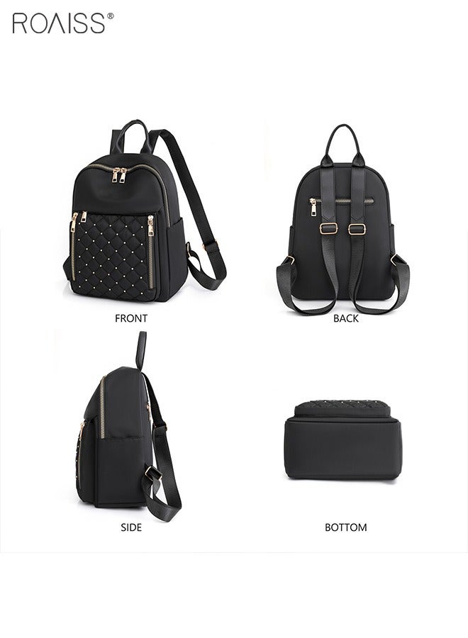 Women's Waterproof Oxford Cloth Backpack Stitch Grid Rivet Decoration Adjustable Shoulder Strap High Capacity Backpack