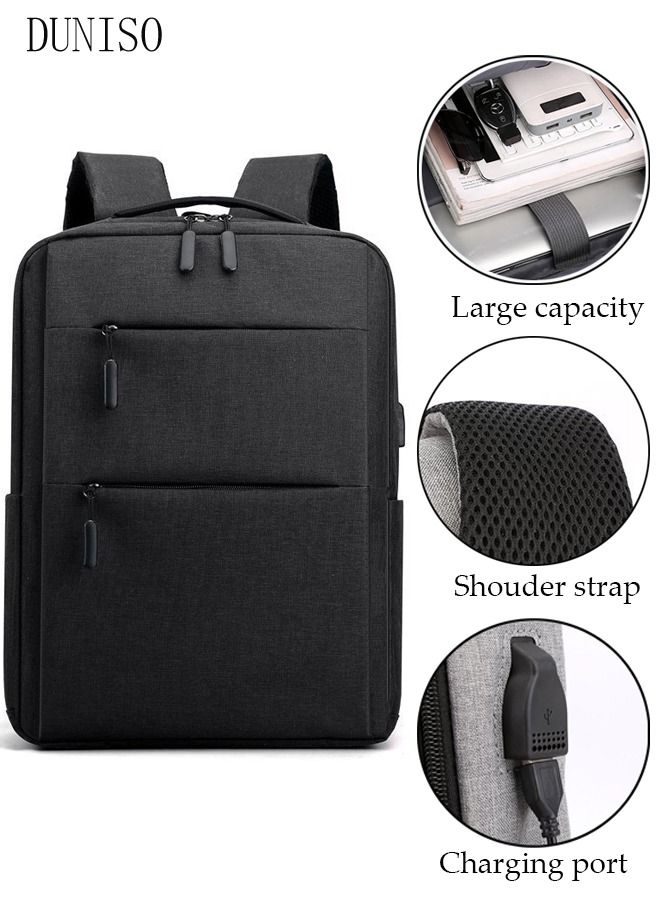 Travel Laptop Backpack Business Anti Theft Slim Durable Computer Shoulder Pack with USB Charging Port Water Resistant College School Computer Bag Gifts for Men & Women Fits 15.6 Inch Notebook Black