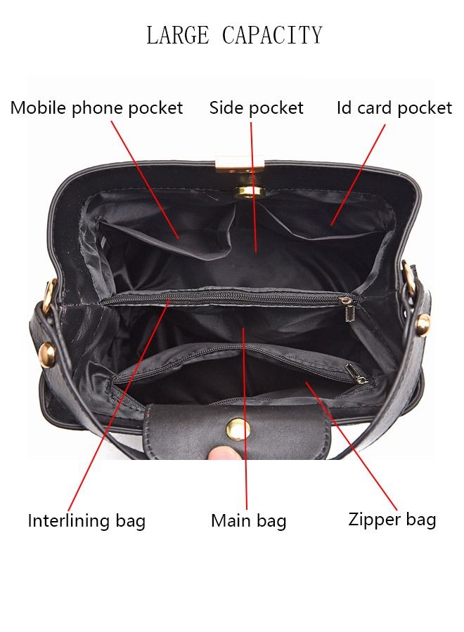 Bucket Bags and Purses For Women Hobo and Shoulder Handbags with 2 Detachable Straps Womens Elegant Crossbody Bags with Large Capacity Gift for Mother Girl Friend Wife Black