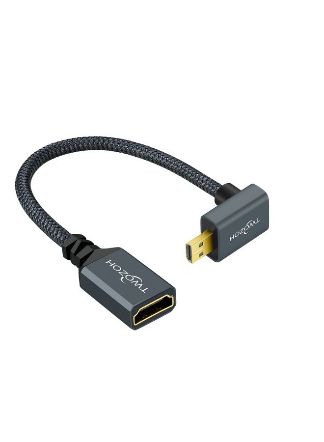 Up Angled Micro Hdmi To Hdmi Adapter Cable 0.6Ft Nylon Braided 270°Degree Micro Hdmi Male To Hdmi Female Cable Support 4K@60Hz 1080P