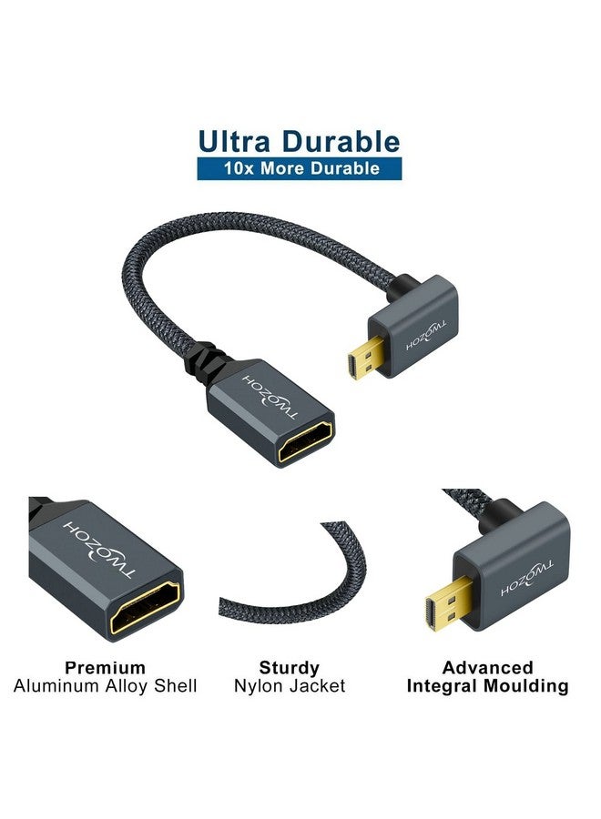 Up Angled Micro Hdmi To Hdmi Adapter Cable 0.6Ft Nylon Braided 270°Degree Micro Hdmi Male To Hdmi Female Cable Support 4K@60Hz 1080P