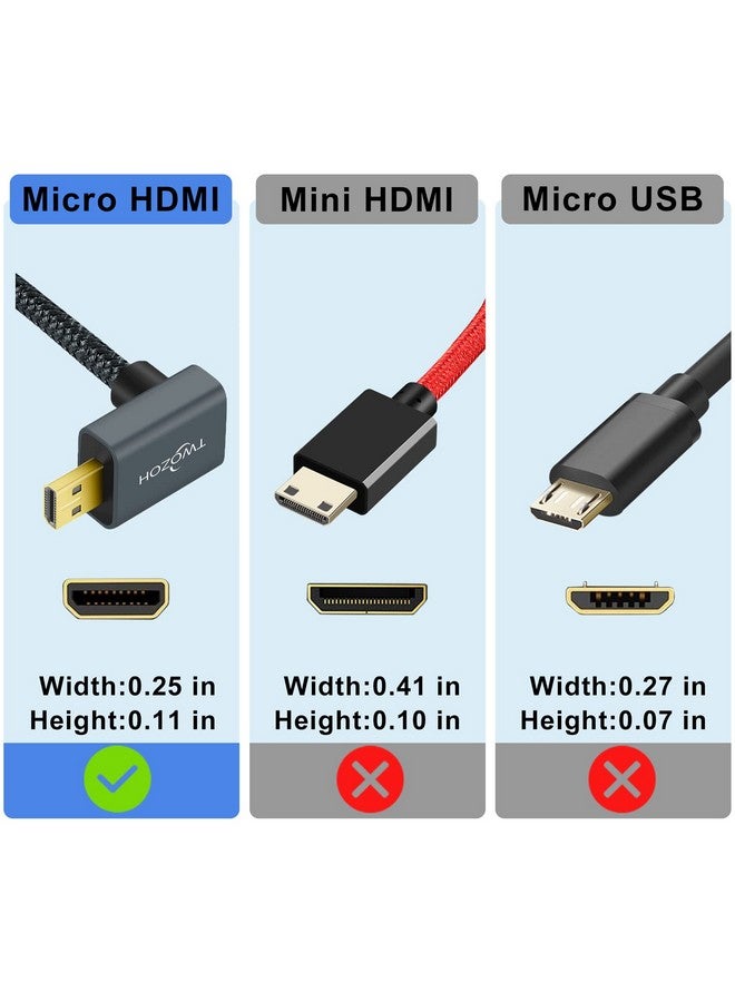 Up Angled Micro Hdmi To Hdmi Adapter Cable 0.6Ft Nylon Braided 270°Degree Micro Hdmi Male To Hdmi Female Cable Support 4K@60Hz 1080P