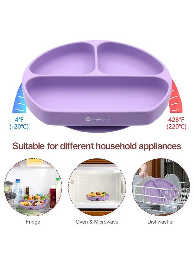 5Pcs Silicone Tableware Kit For Baby Foodgrade Silicone Tableware Kit Baby Plate & Bowl Set With Suckercupspoonbib Food Grade Silicone Bpafree Dishwasher & Microwave Safe (Purple)