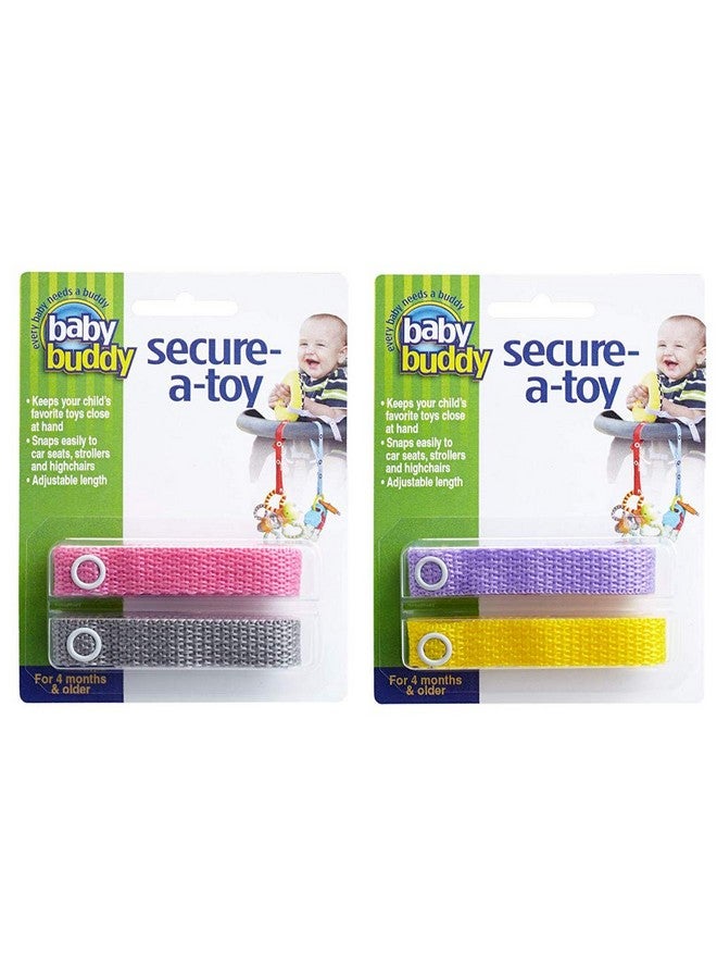 Secureatoy Safety Strap Secures Toys Teether Pacifiers To Strollers Highchairs Car Seats Adjustable Keep Toys Sanitary Registry Must Haves Girls Colors (Colors May Vary) 4 Count