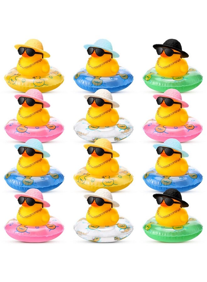 Rubber Ducks For Dashboard Self Adhesive Rubber Ducks Car Ornaments With Hat Necklace And Sunglasses Funny And Cool(Cool Rubber Duck 12 Pcs)