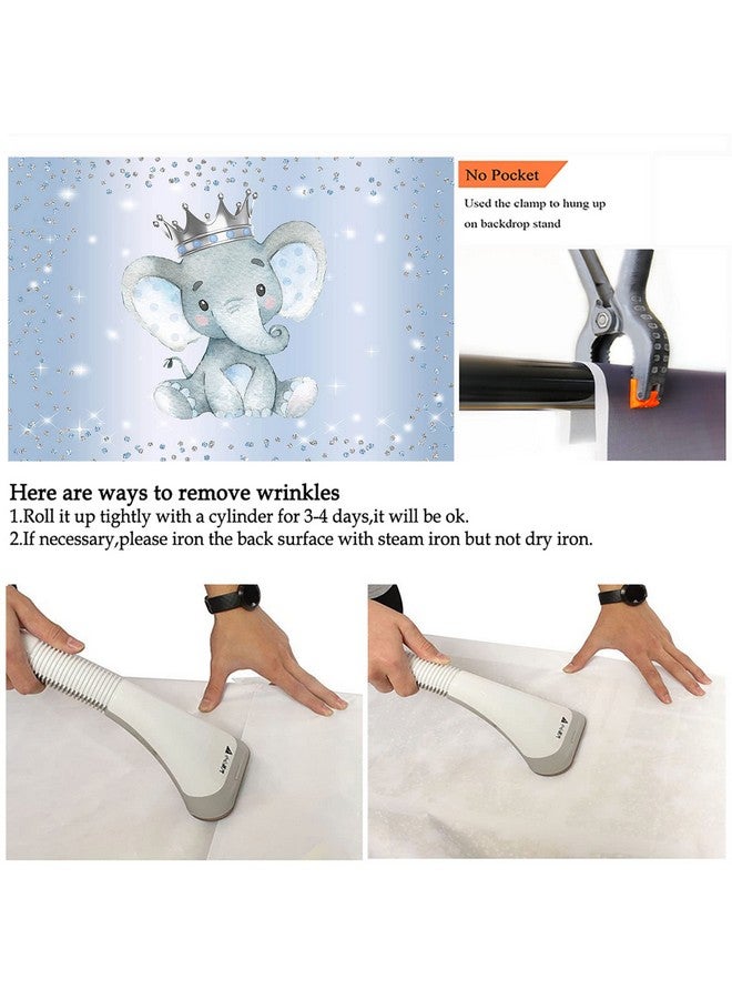 Boy Elephant Backdrop For Baby Shower Party Photography Background Blue And Silver Glitter Dots Crown Prince Elephant Baby Shower Decorations Backdrops For Photoshoot (7X5Ft)