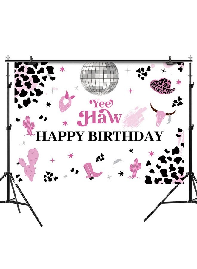 Western Cowgirl Birthday Backdrop Yee Haw Wild West Pink And Black Cowgirl Theme Photography Background Cactus Boots Birthday Party Decorations Supplies Hip Hop Banner Photo Booth Props 7X5Ft