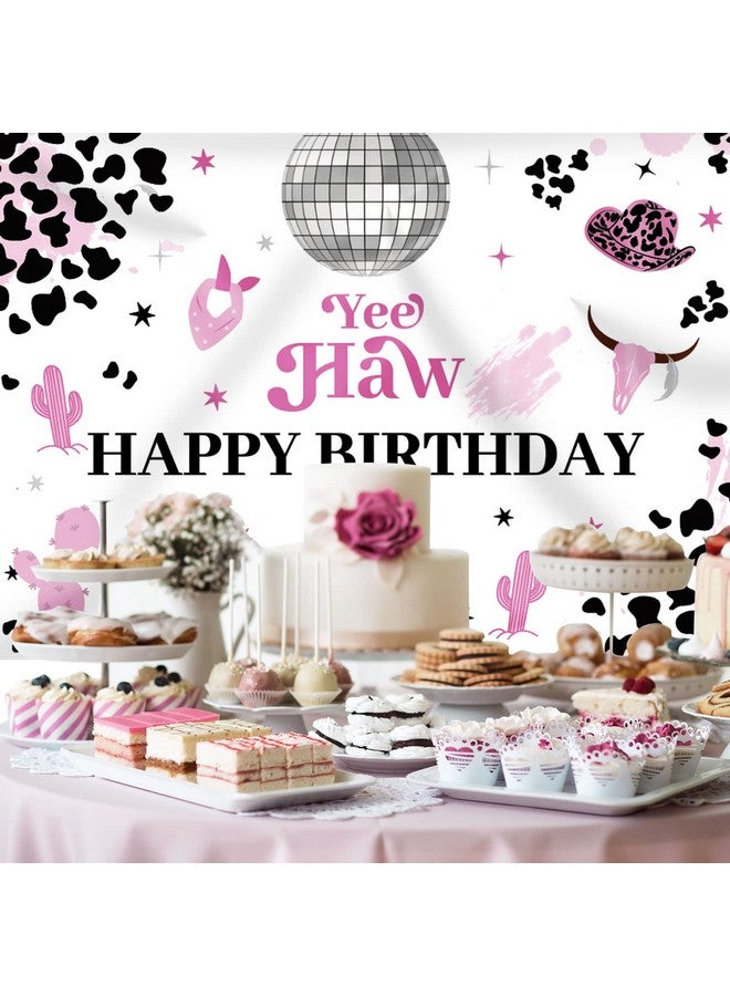 Western Cowgirl Birthday Backdrop Yee Haw Wild West Pink And Black Cowgirl Theme Photography Background Cactus Boots Birthday Party Decorations Supplies Hip Hop Banner Photo Booth Props 7X5Ft