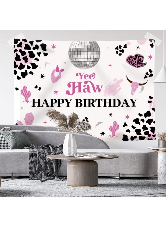 Western Cowgirl Birthday Backdrop Yee Haw Wild West Pink And Black Cowgirl Theme Photography Background Cactus Boots Birthday Party Decorations Supplies Hip Hop Banner Photo Booth Props 7X5Ft