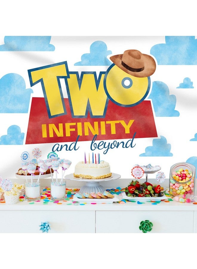 Two Infinity And Beyond Backdrop 2Nd Birthday Hat Blue Clouds Birthday Party Supplies Decorations Photography Background For Kids Boys Second Birthday Cake Table Banner Photo Booth Props 7X5Ft