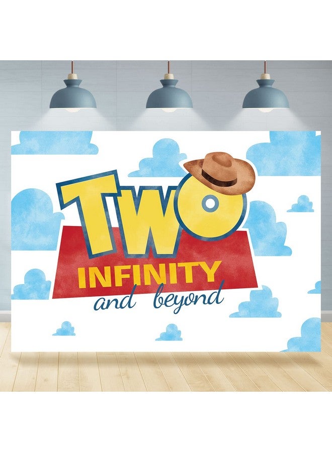 Two Infinity And Beyond Backdrop 2Nd Birthday Hat Blue Clouds Birthday Party Supplies Decorations Photography Background For Kids Boys Second Birthday Cake Table Banner Photo Booth Props 7X5Ft