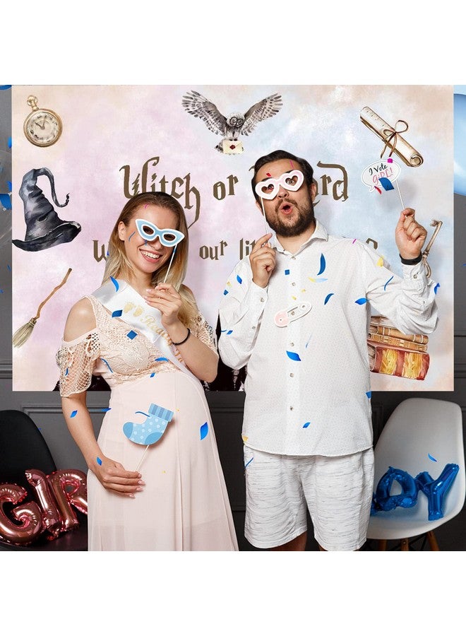 Gender Reveal Backdrop Witch Or Wizard Pink Or Blue He Or She Photography Background Boy Or Girl Magic Castle Pregnancy Reveal Surprise Party Decorations Banner Photo Booth Props 7X5Ft