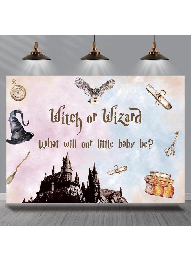 Gender Reveal Backdrop Witch Or Wizard Pink Or Blue He Or She Photography Background Boy Or Girl Magic Castle Pregnancy Reveal Surprise Party Decorations Banner Photo Booth Props 7X5Ft