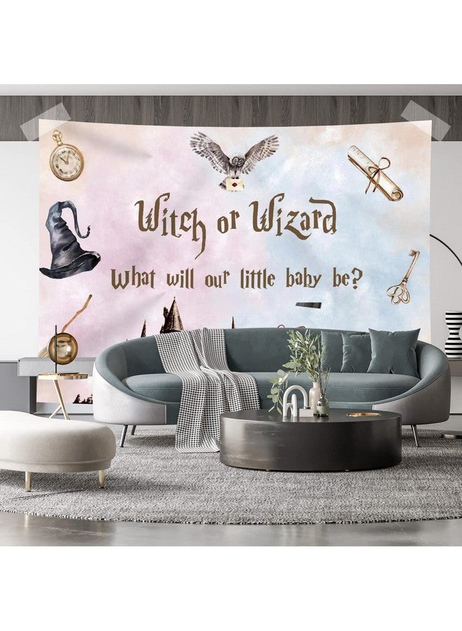 Gender Reveal Backdrop Witch Or Wizard Pink Or Blue He Or She Photography Background Boy Or Girl Magic Castle Pregnancy Reveal Surprise Party Decorations Banner Photo Booth Props 7X5Ft