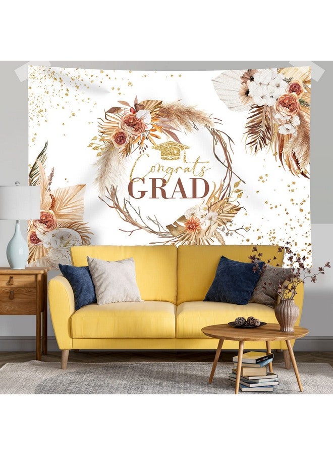 Boho Floral Graduation Backdrop Congrats Grad Flower Class Of 2023 Banner Background College Prom Party Supplies Decorations Event Decor Portrait Photography Selfie Photo Booth Props 7X5Ft