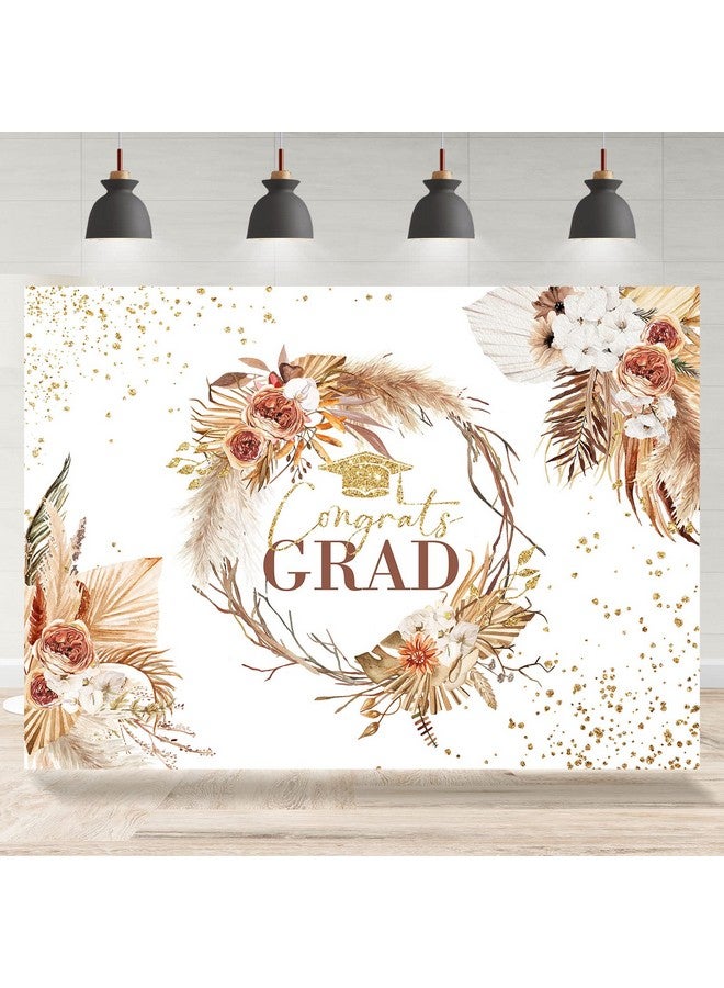 Boho Floral Graduation Backdrop Congrats Grad Flower Class Of 2023 Banner Background College Prom Party Supplies Decorations Event Decor Portrait Photography Selfie Photo Booth Props 7X5Ft