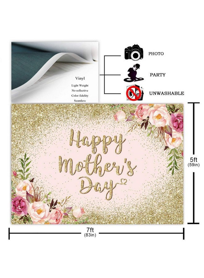 Glitter Gold Happy Mother'S Day Backdrop For Thanks Mother Party Photoshoot Photography Background Blush Pink Golden Glitters Dots Floral Mom'S Day Party Decorations Backdrops (7X5Ft)