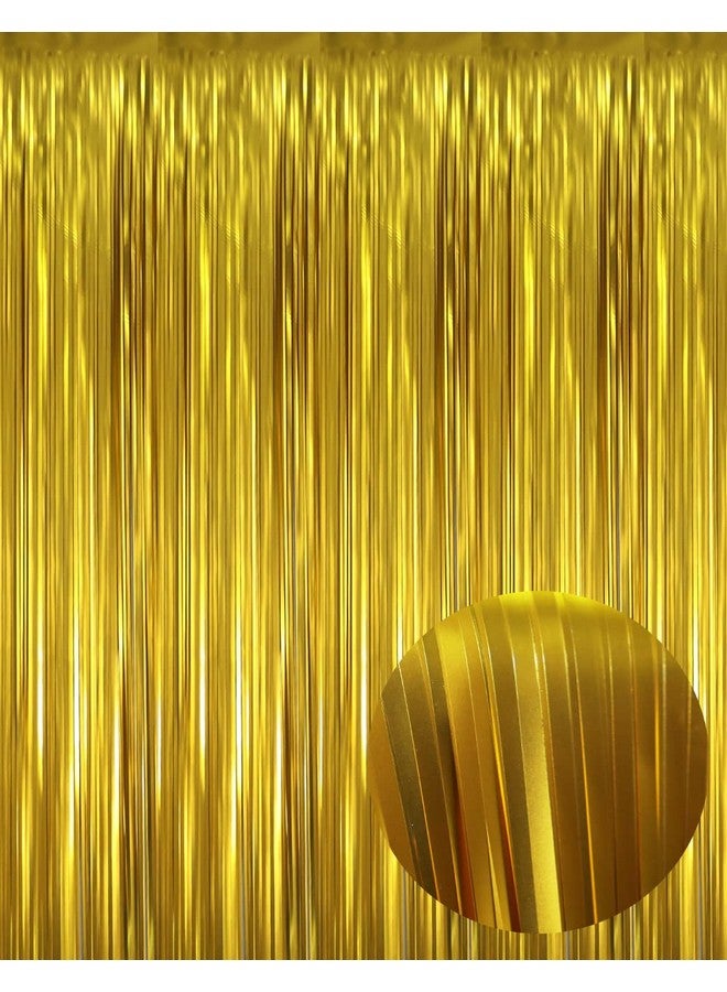 3.2 Ft X 9.8 Ft Metallic Tinsel Foil Fringe Curtains Party Photo Backdrop Party Streamers For Birthdaygraduationnew Year Eve Decorations Wedding Decor (1 Packmatte Goldthick Material)