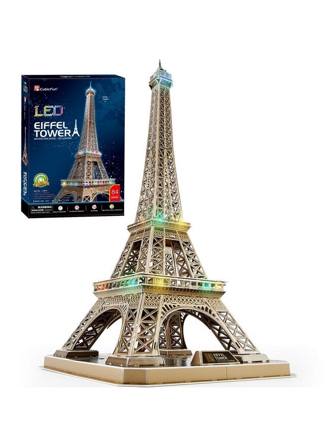 3D Puzzle For Adults Eiffel Tower With Shining Led Lights Romantic Paris Architecture Model Building Kits Decor Gift For Women Men 84 Pieces