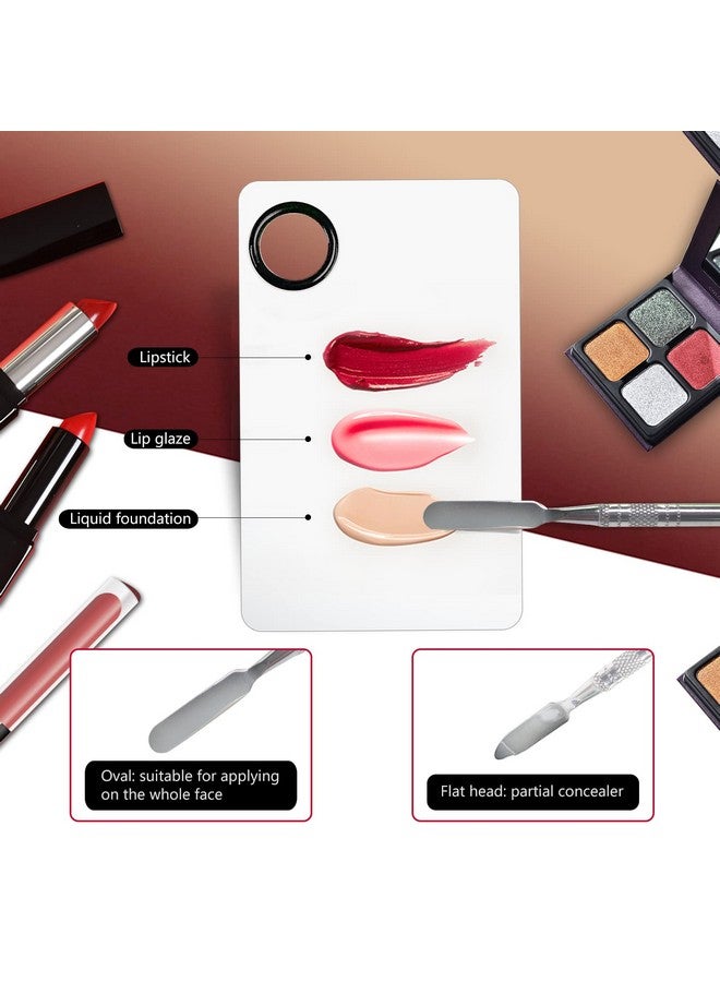 2Pcs Cosmetic Makeup Palette, Premium Stainless Steel Metal Makeup Mixing Palette With Spatula, Makeup Mixing Tray For Mixing Foundation;Eye Shadow;Mascara;Nail Polish;Pigment;Nail Art