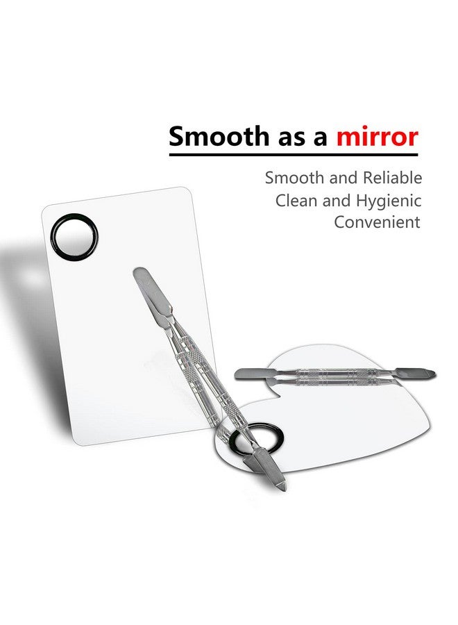 2Pcs Cosmetic Makeup Palette, Premium Stainless Steel Metal Makeup Mixing Palette With Spatula, Makeup Mixing Tray For Mixing Foundation;Eye Shadow;Mascara;Nail Polish;Pigment;Nail Art