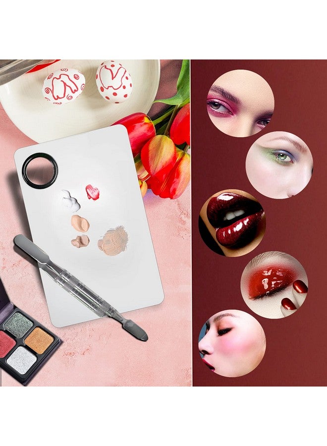 2Pcs Cosmetic Makeup Palette, Premium Stainless Steel Metal Makeup Mixing Palette With Spatula, Makeup Mixing Tray For Mixing Foundation;Eye Shadow;Mascara;Nail Polish;Pigment;Nail Art