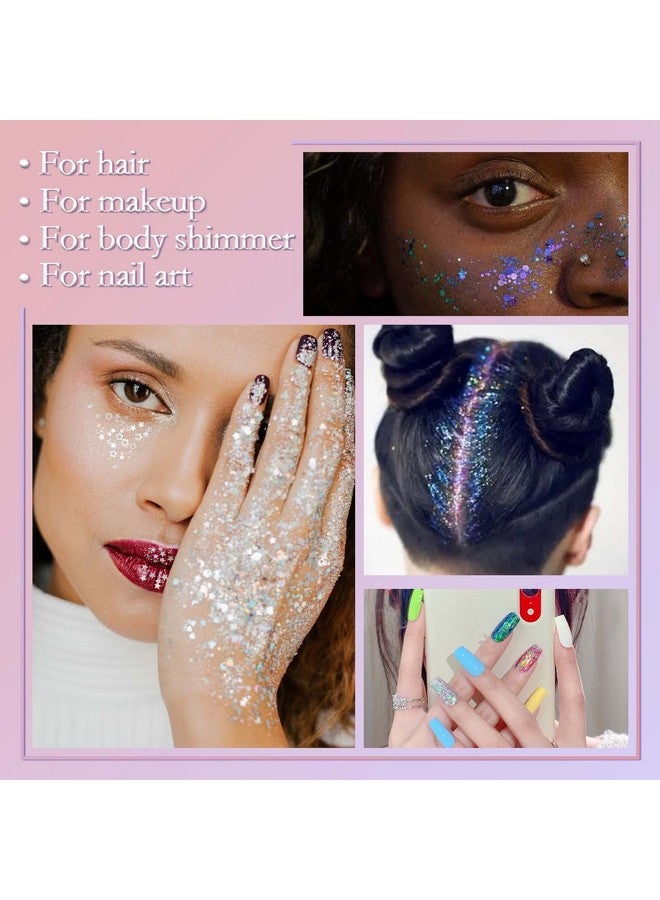 Holographic Chunky Body Glitter 4 Colors Cosmetic Face Glitter Face Paint Sparkle Eye Flakes Festival Hair Sequins Mermaid Rave Accessories With Body Glue For Women Makeup Nails Diy Crafts