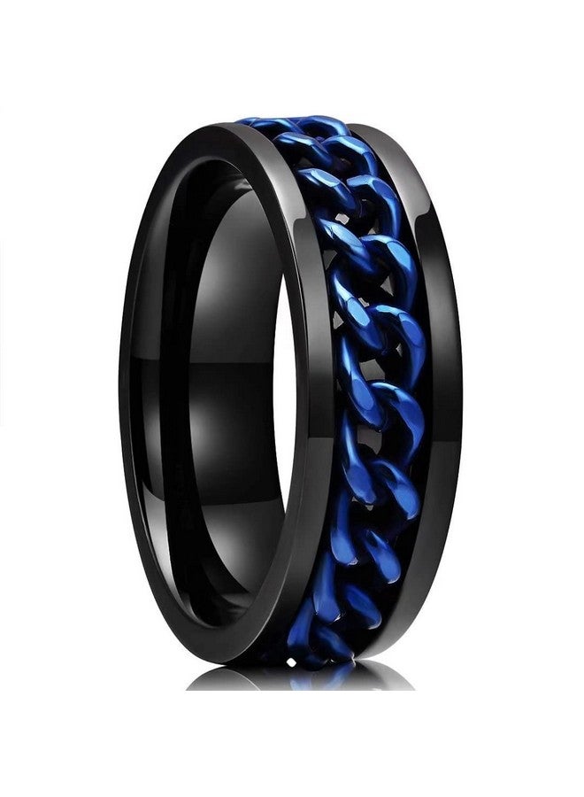 8Mm Black Blue Spinner Ring Stainless Steel Fidget Ring Anxiety Ring For Men(11)