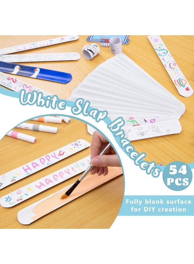 54Pcs Slap Bracelets White Party Slap Bracelets Diy Wrist Bands Bulk Blank Snap Band For Kids Birthday Party Favors School Crafts