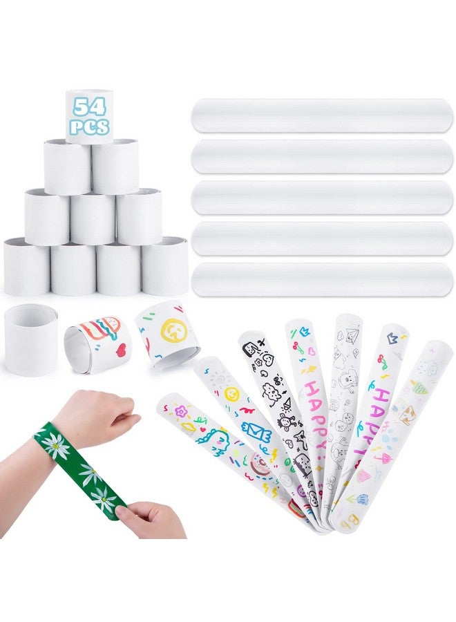 54Pcs Slap Bracelets White Party Slap Bracelets Diy Wrist Bands Bulk Blank Snap Band For Kids Birthday Party Favors School Crafts