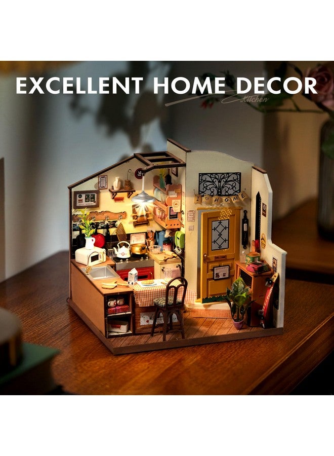 Miniature House Kit Diy Miniature Dollhouse With Furniture Tiny Room Kit With Led Light Hobby Gift For Kids & Adults (Cozy Kitchen)