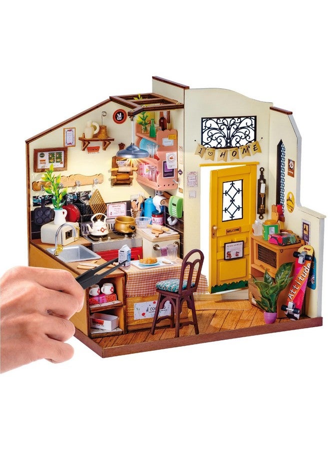 Miniature House Kit Diy Miniature Dollhouse With Furniture Tiny Room Kit With Led Light Hobby Gift For Kids & Adults (Cozy Kitchen)