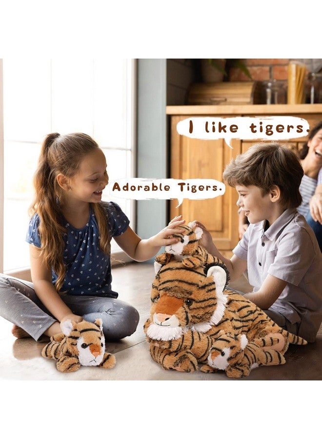 Tiger Stuffed Animals Stuffed Mommy Tiger With 3 Cubs 4Pcs Large Tiger Plush Set For Boys Girls Birthday Gift 20 Inches