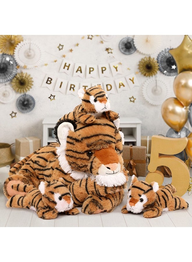 Tiger Stuffed Animals Stuffed Mommy Tiger With 3 Cubs 4Pcs Large Tiger Plush Set For Boys Girls Birthday Gift 20 Inches