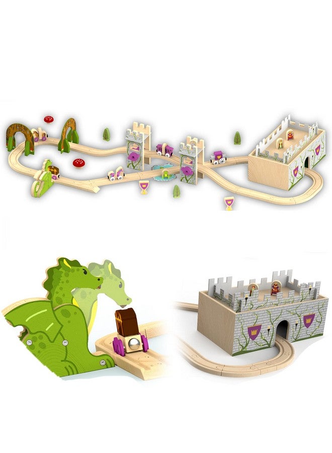 68 Pcs Fantasy Kingdom Adventure Wooden Railway Train Set In Wooden Storage Box Compatible With Thomas Brio Melissa And Doug Imaginarium Ikea