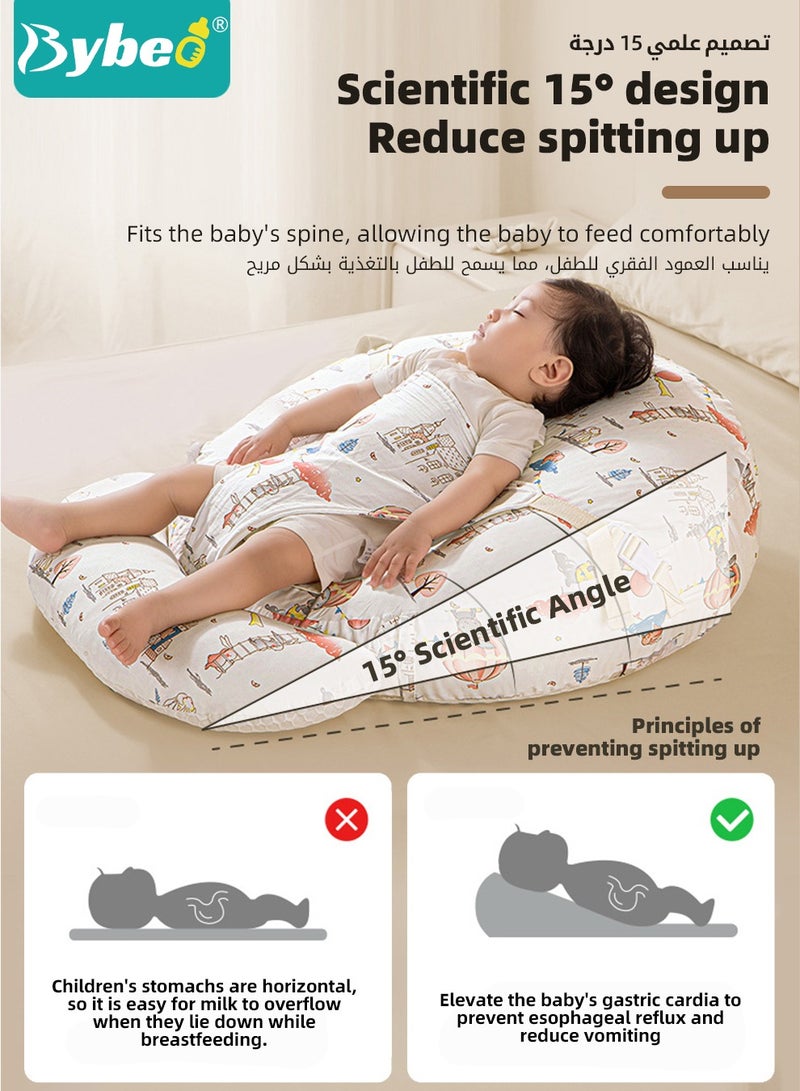 Baby Nursery Pillow, Removeable Breastfeeding Pillows, Toddler Bedding, Babies Nest for Sleeping, Anti vomit Milk Headrest for Newborn and Infant, 15 Degree Incline, for Better Night's Sleep