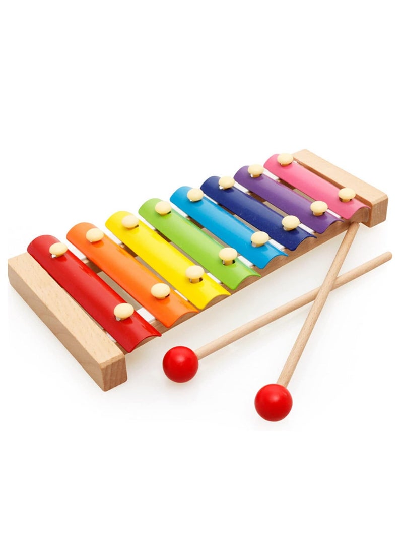 4 IN 1 WOODEN Early Education Baby Toys, (Sorting & Stacking Toys + Piano Xylophone + Bead Maze Roller Coaster + Color Balls Sorting) Toddlers Montessori Wooden Toys for Boys Girls