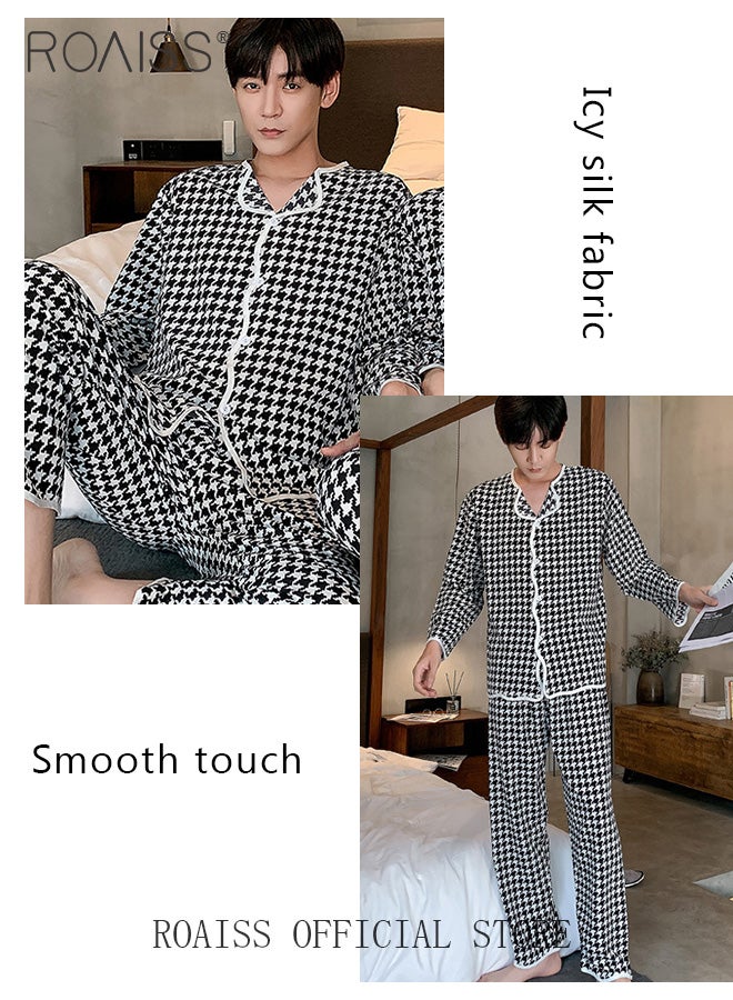 Men Ice Silk Loungewear Set  Long Sleeves & Pants  Soft Comfortable & Skin friendly  Loose and Thin  Can be Worn at Home or Outside