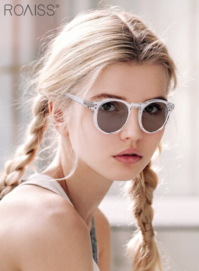 2Pcs Round Sunglasses for Men Women, UV400 Protection Sun Glasses, Fashion Decorative Eyewear for Outdoor Party Street Photography, Grey and Clear